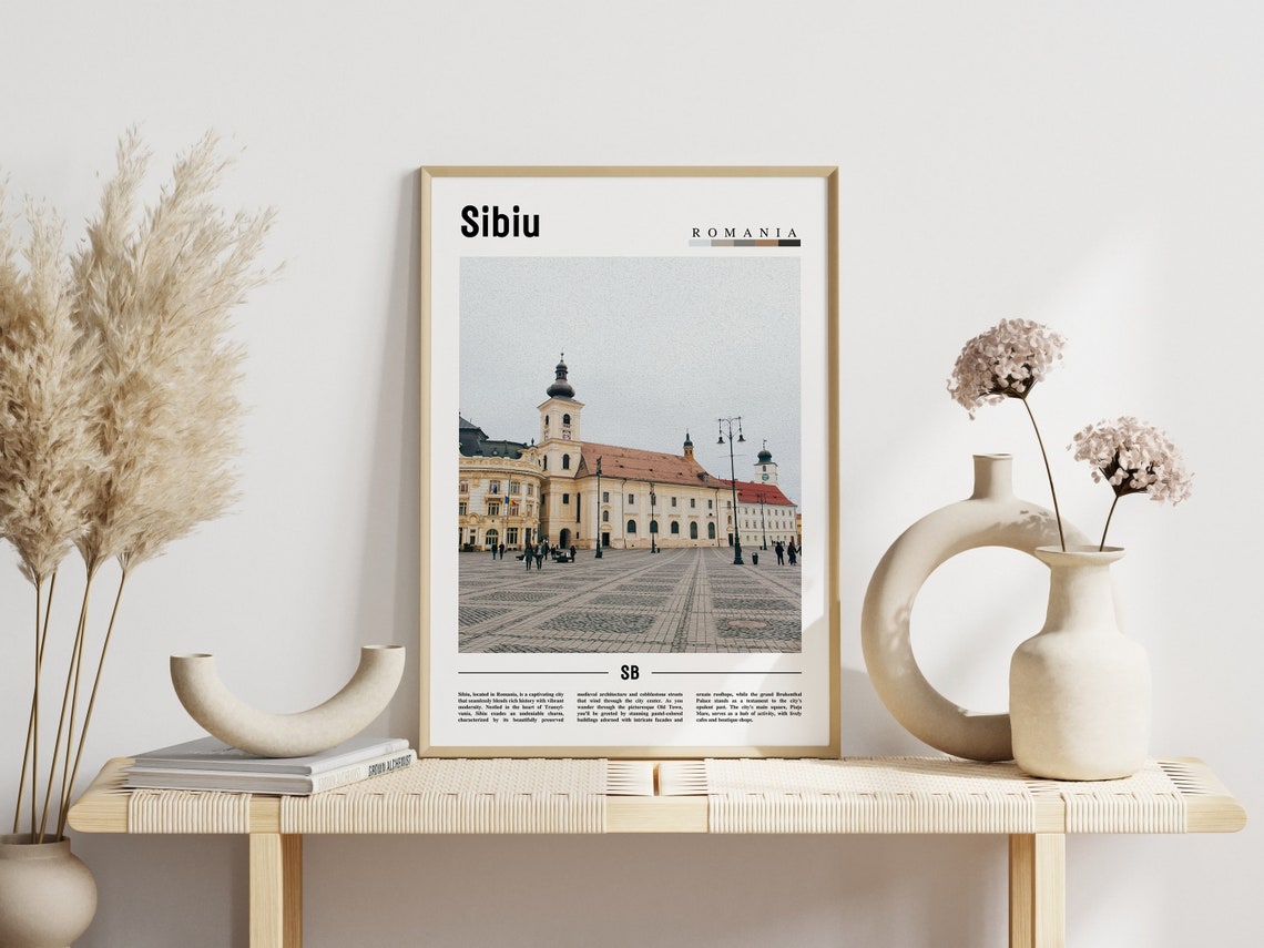 Sibiu Romania Grand Square Old Town Minimalist Travel Poster - Image 3