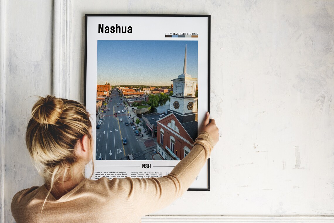 Nashua New Hampshire Main Street Aerial View Photo Travel Poster - Image 2