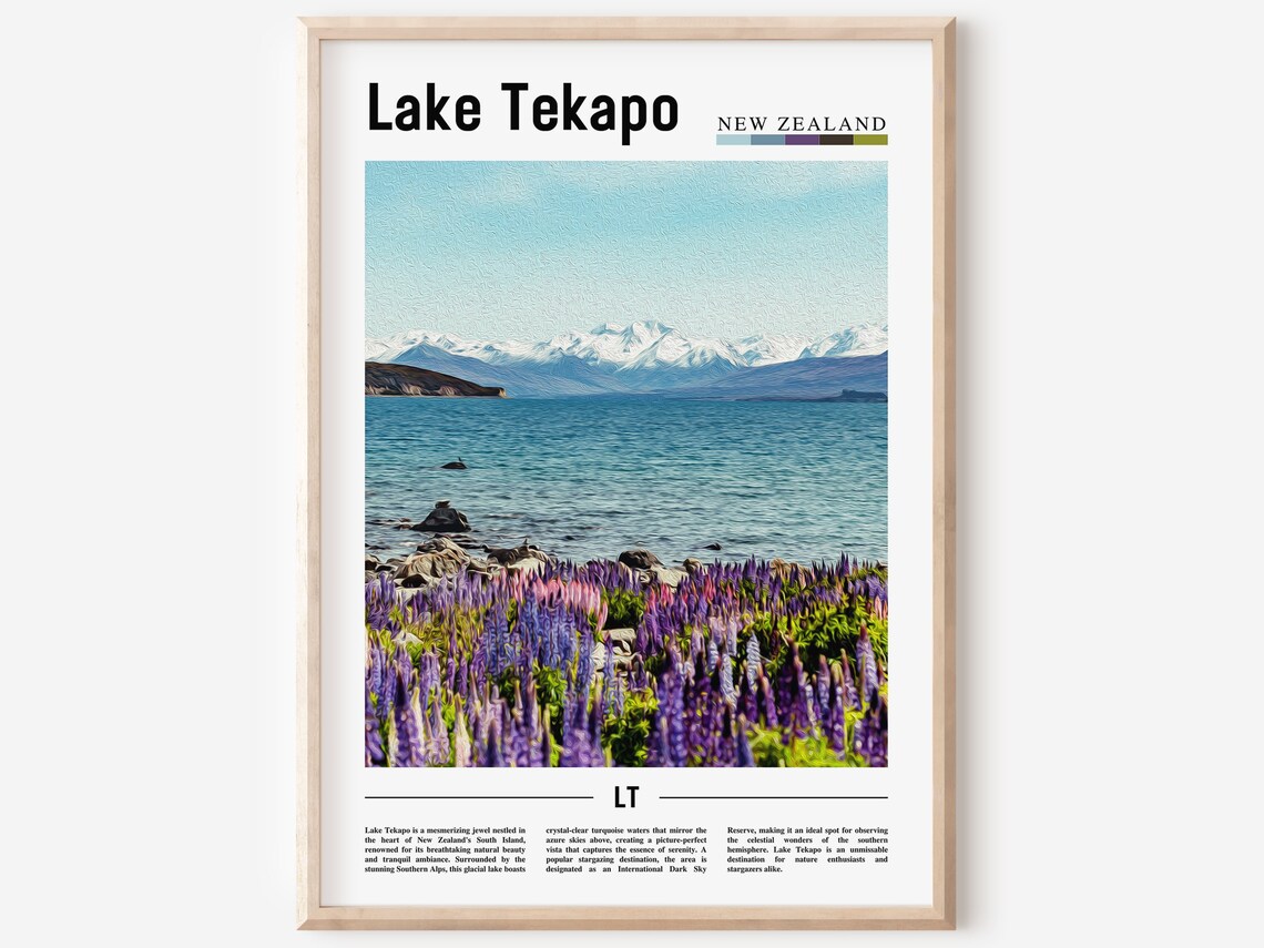 Lake Tekapo Poster Lake Tekapo Print Lake Tekapo Wall Art Minimal Travel Print Travel Destination Oil Painting Poster