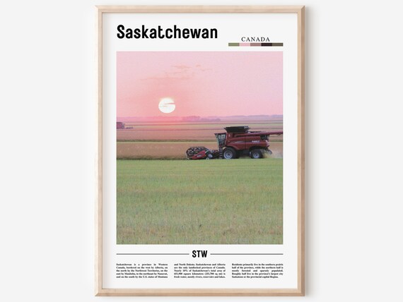 Saskatchewan Canada Harvest Field Combine Sunset Prairie Poster