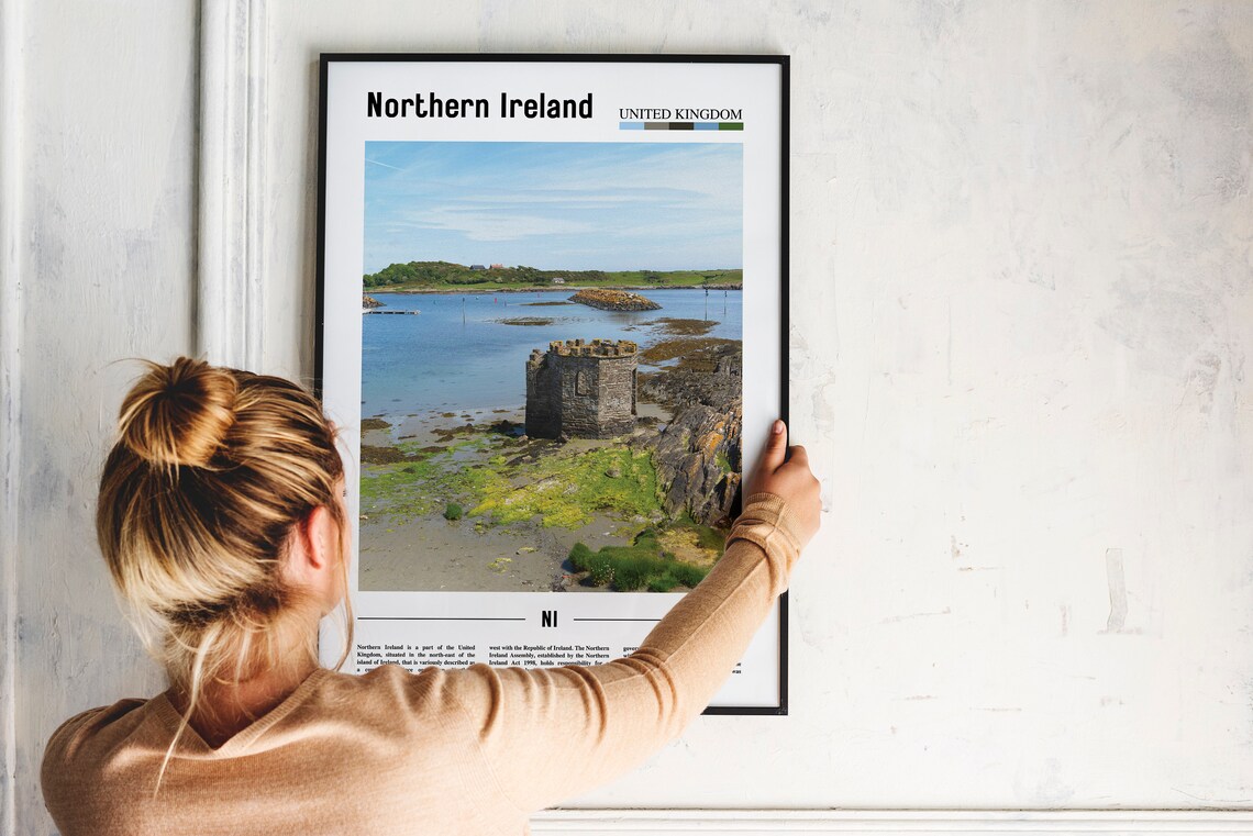 Northern Ireland Coast Stone Castle Rocky Shore UK Travel Poster - Image 2
