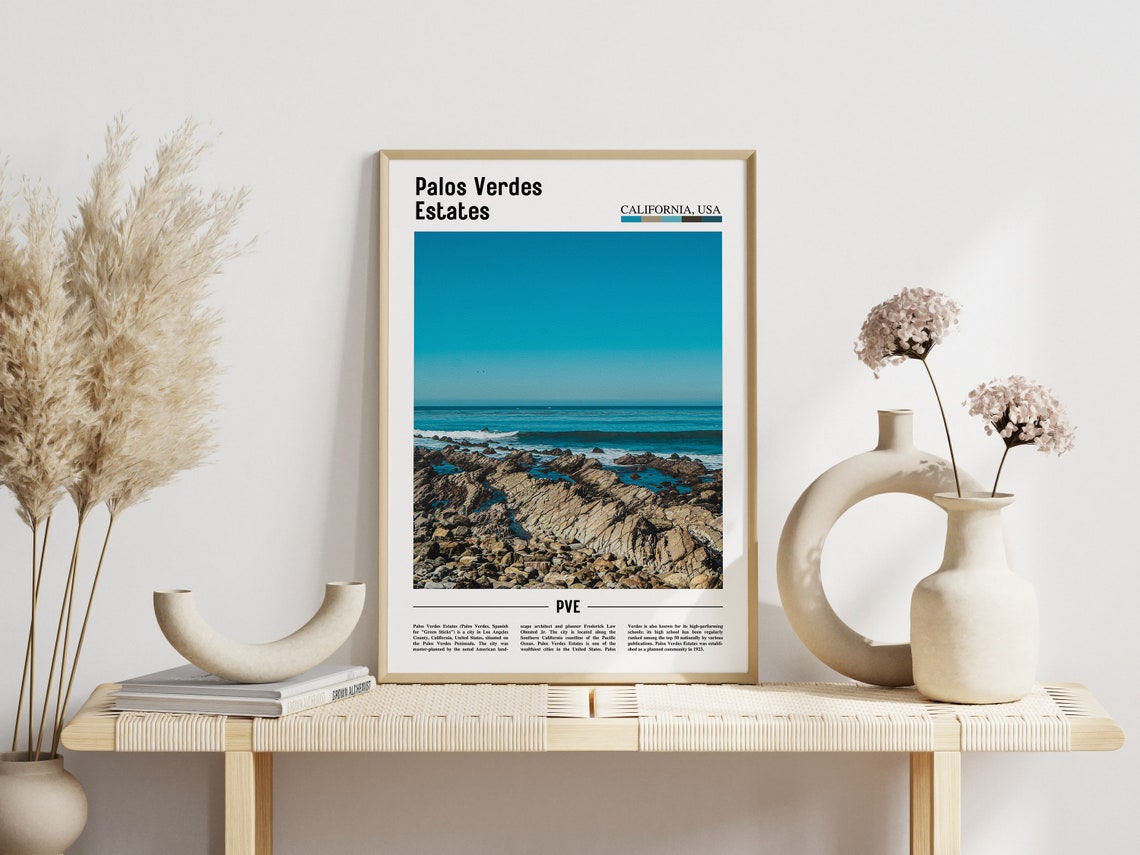 Palos Verdes Estates Print Palos Verdes Estates Poster Palos Verdes Estates Wall Art Minimal Travel Print City Poster Oil Painting Poster - Image 3