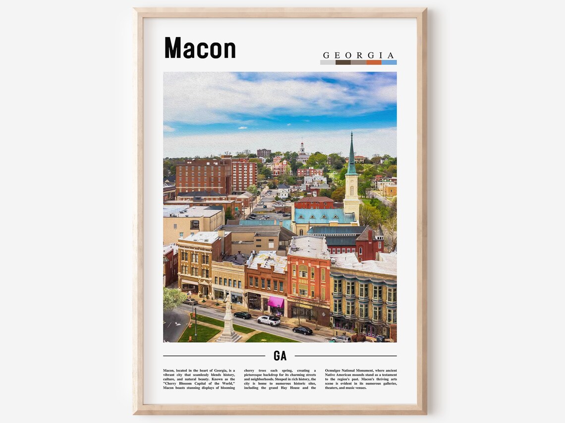 Macon Georgia Downtown Skyline Aerial City Photography Travel Poster