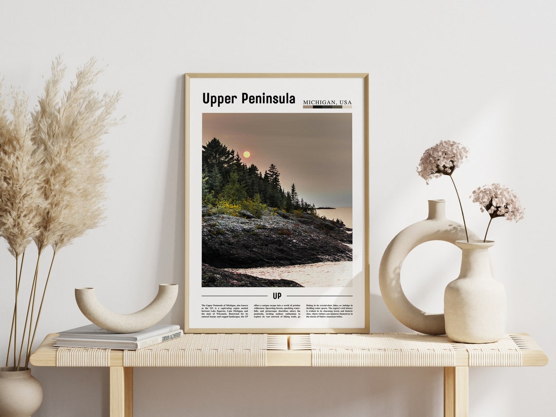 Upper Peninsula Michigan Travel Poster Lake Superior Sunset Shore - Image 3