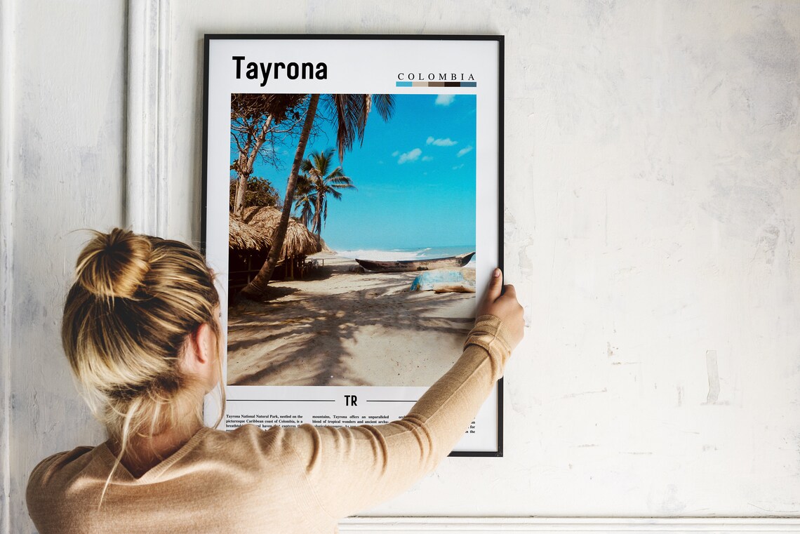 Tayrona Colombia Caribbean Beach Huts Palm Trees Travel Poster - Image 2
