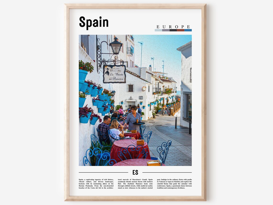 Spain Whitewashed Village Street Cafe Europe Travel Art Poster