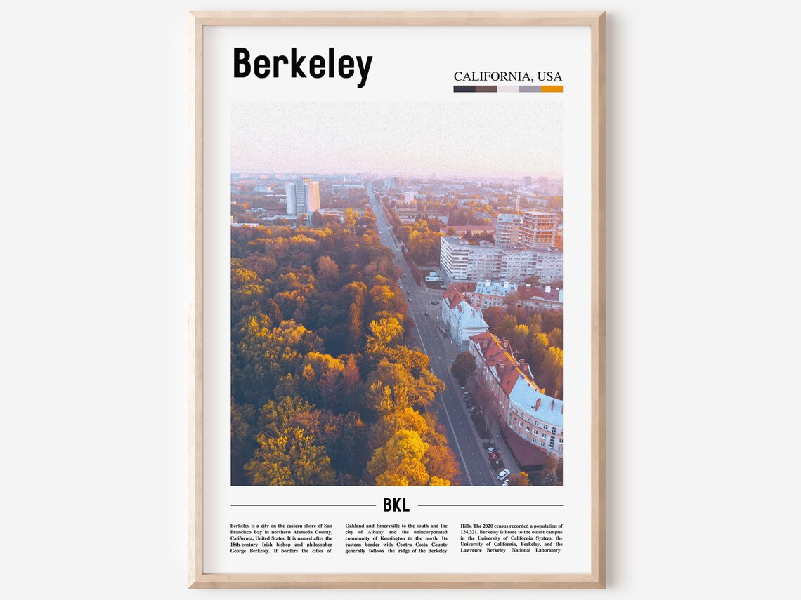 Berkeley California Aerial Autumn Street City Travel Guide Poster