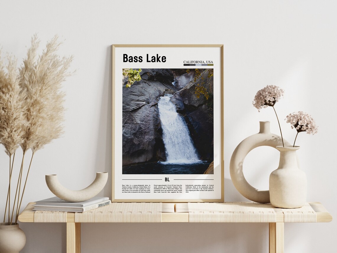 Bass Lake California Waterfall Poster Sierra Mountain Falls Nature Art - Image 3