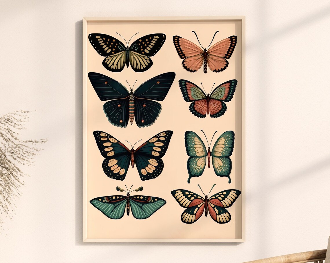 Vintage Butterfly Specimen Chart Cream Entomology Art Poster - Image 3