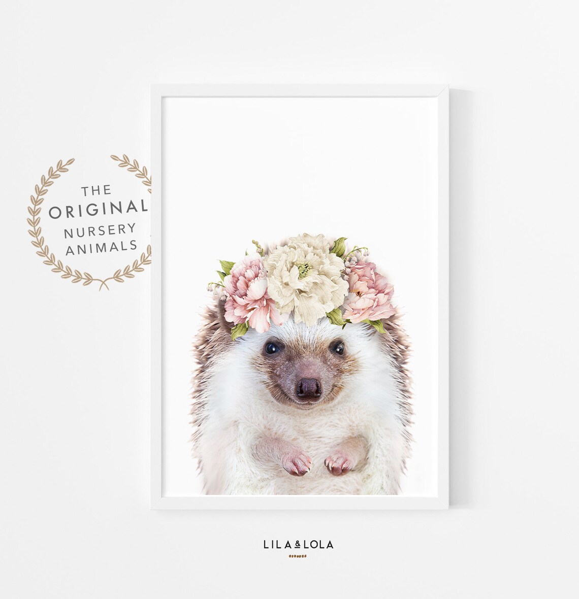 Hedgehog Wearing Floral Crown Sweet Watercolor Nursery Animal Poster