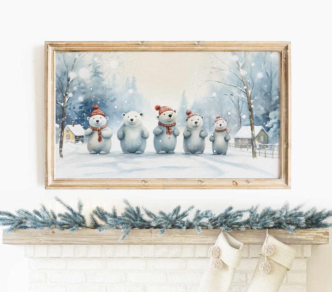 Winter Polar Bear Family Watercolor Art Print