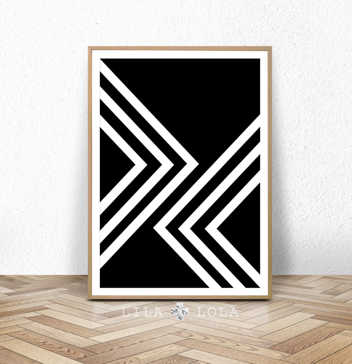 Black White Geometric Chevron Lines Scandinavian Abstract Poster