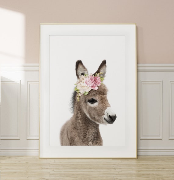 Donkey Floral Crown Art Print, Farmhouse Decor