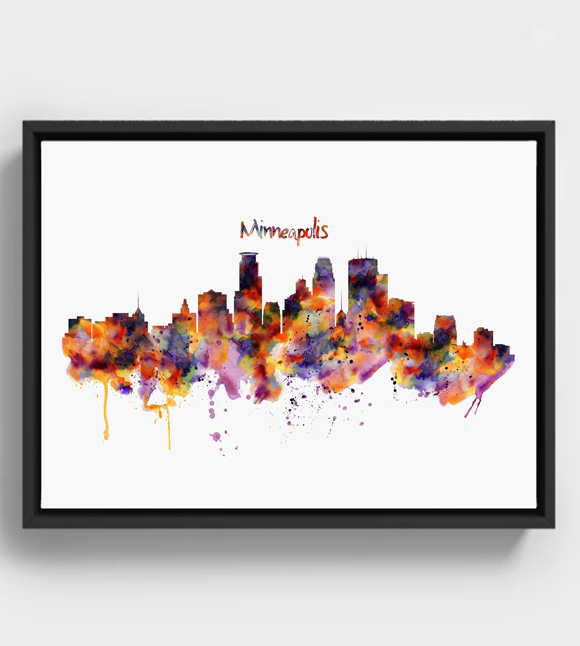 Minneapolis Skyline Watercolor Print Colorful Minnesota Cityscape