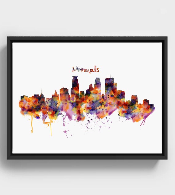 Minneapolis Skyline Watercolor Print Colorful Minnesota Cityscape