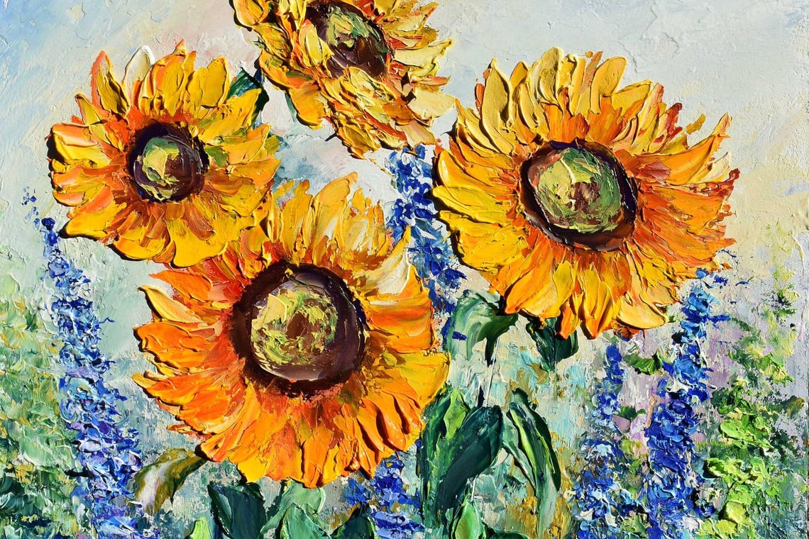 Sunflower Painting Flower Painting Original Painting Sunflower Wall Art Impasto Oil Painting Sunflower Artwork Sunflowers Painting Flower - Image 2