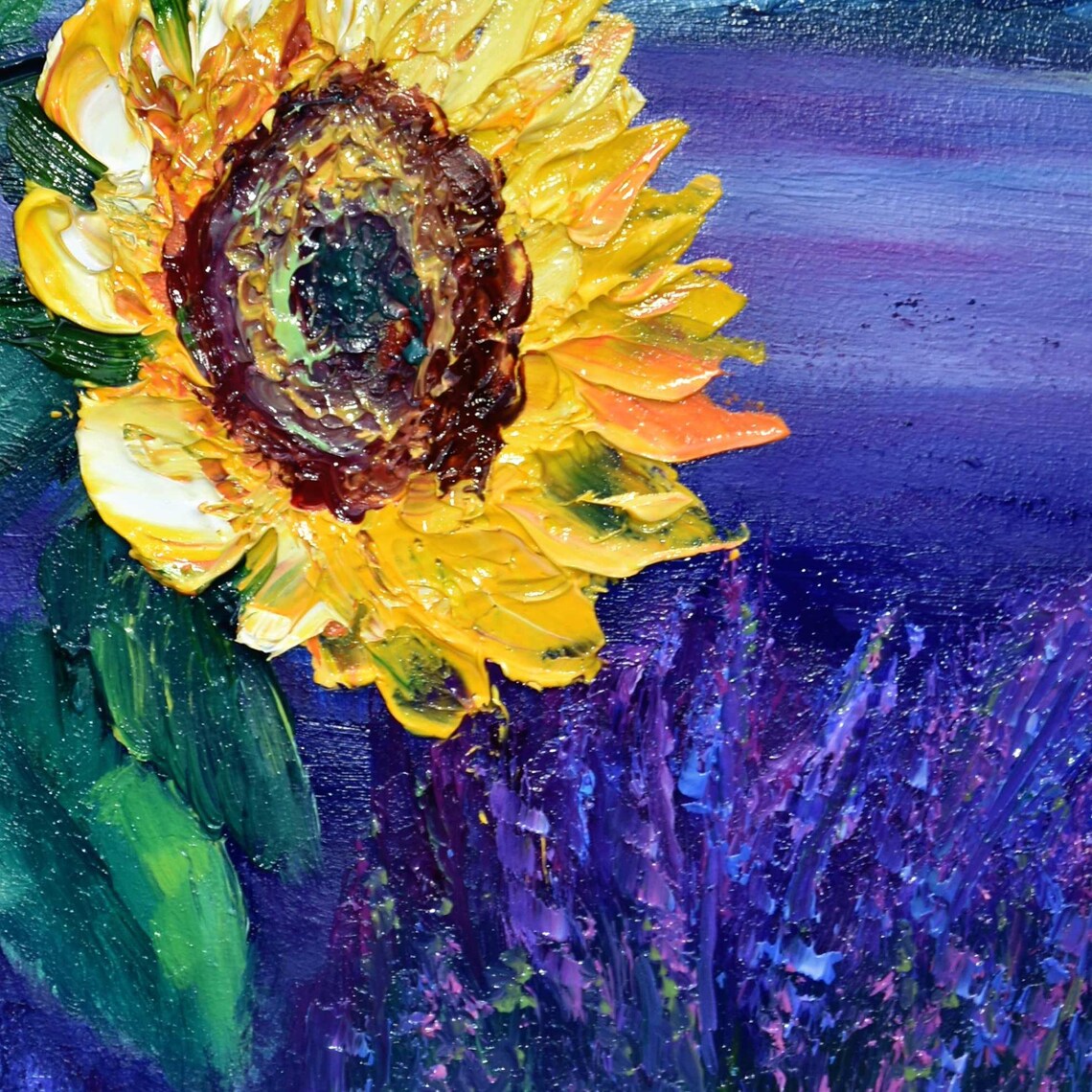 Sunflowers Over Lavender Field Mountain Meadow Summer Painting Poster - Image 4