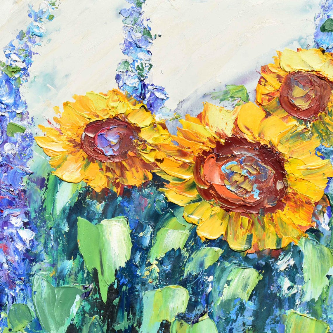 Sunflowers Painting Small Wall Art Floral Artwork Sunflower Art Wildflowers Painting Impasto Painting Yellow Flower Art Oil Art Colorful - Image 4
