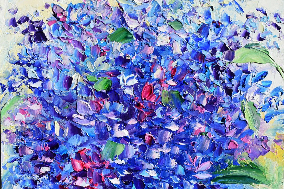 Blue Violet Lilac Blossom Cluster Impasto Oil Painting Floral Poster - Image 3