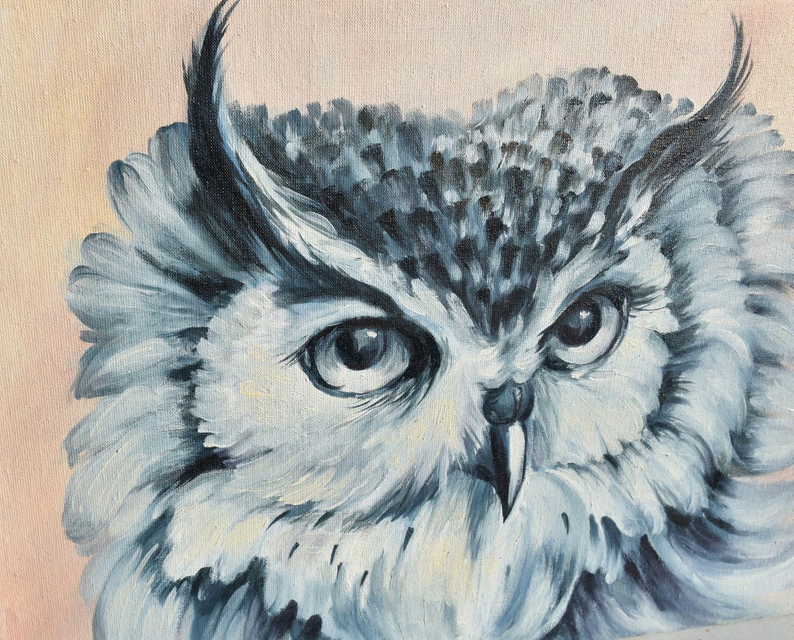 White Owl Portrait Monochrome Bird Oil Painting Wildlife Poster - Image 4