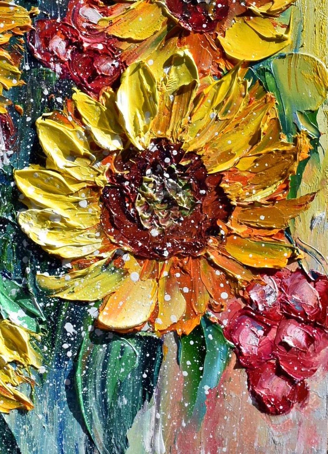 Painting Sunflowers Painting Floral Artwork Sunflowers Oil Art Sunflower Artwork Yellow Flower Art Textured Wall Art Wildflowers Painting - Image 2