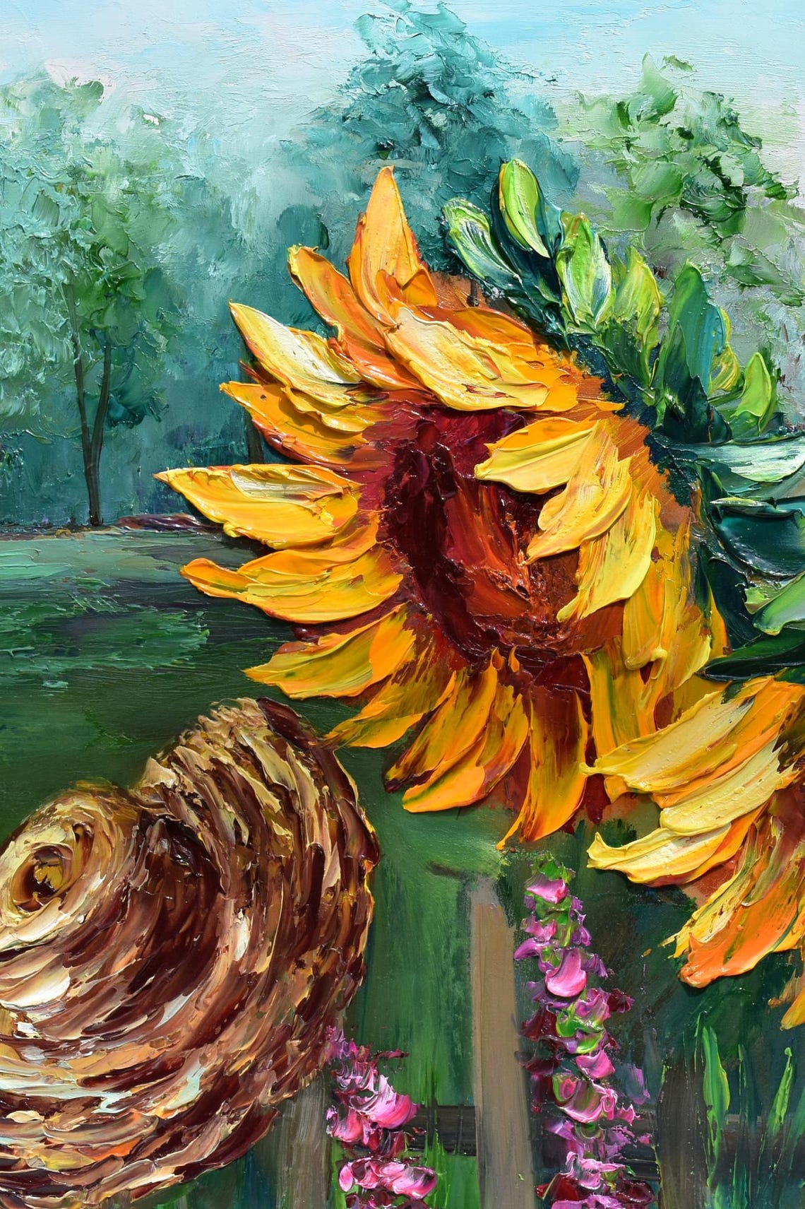 Sunflower Painting Landscape Painting 3d Oil Art Flower Painting Sunflower Wall Art Impasto Oil Painting Structural Sunflowers Palette Knife - Image 2