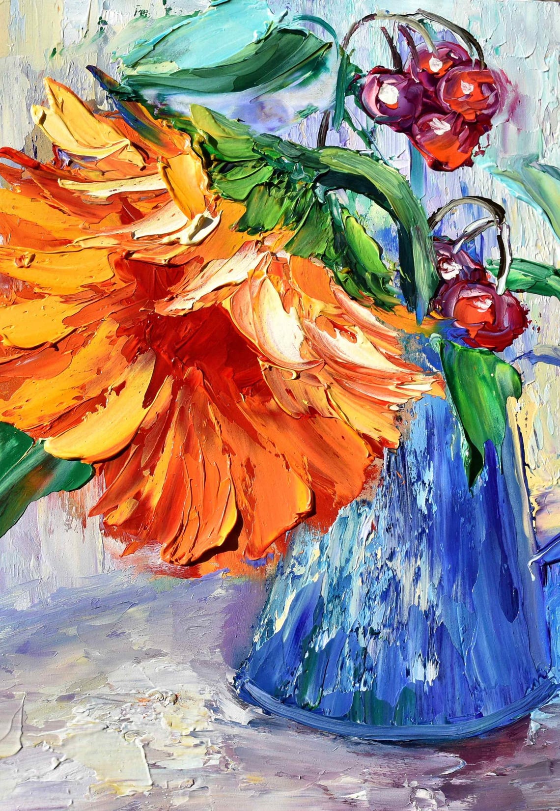 Sunflowers Painting Small Wall Art Impasto Oil Painting Sunflowers Art Palette Knife Art Wildflowers Oil Art Floral Oil Painting Yellow - Image 3
