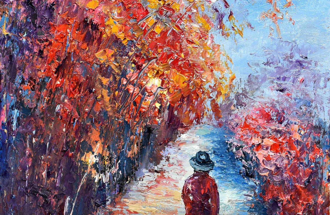 Lady In Red Art City Scape Painting Girl Original Art Woman Oil Painting Landscape Painting Girl In Hat Art Girl Painting Cityscape Art - Image 4
