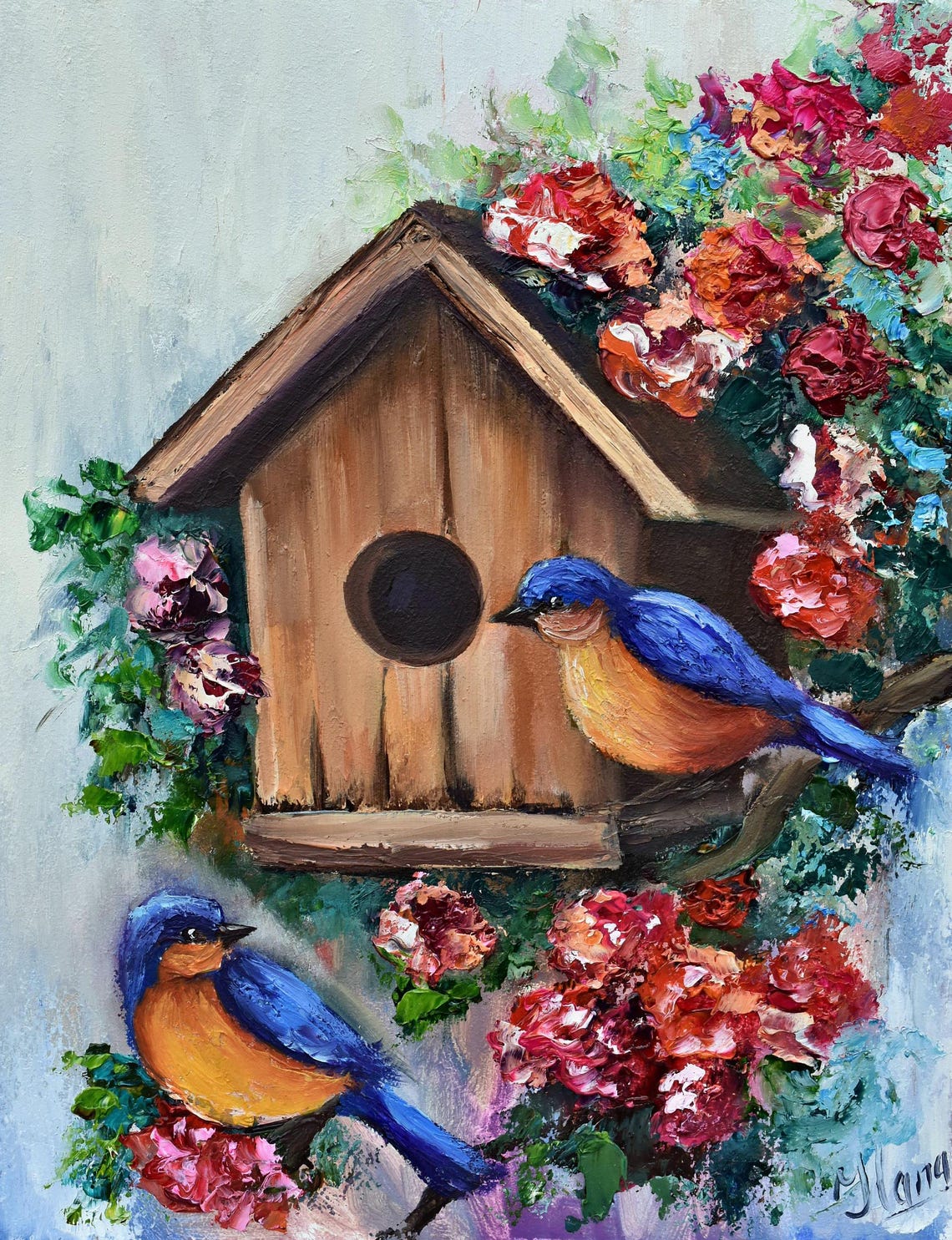 Birds Painting Birds Art Bird Oil Painting Birds Art Work Floral Painting Original Art Bird Birds Nest Art Bright Bird Art Painting Of Flowe