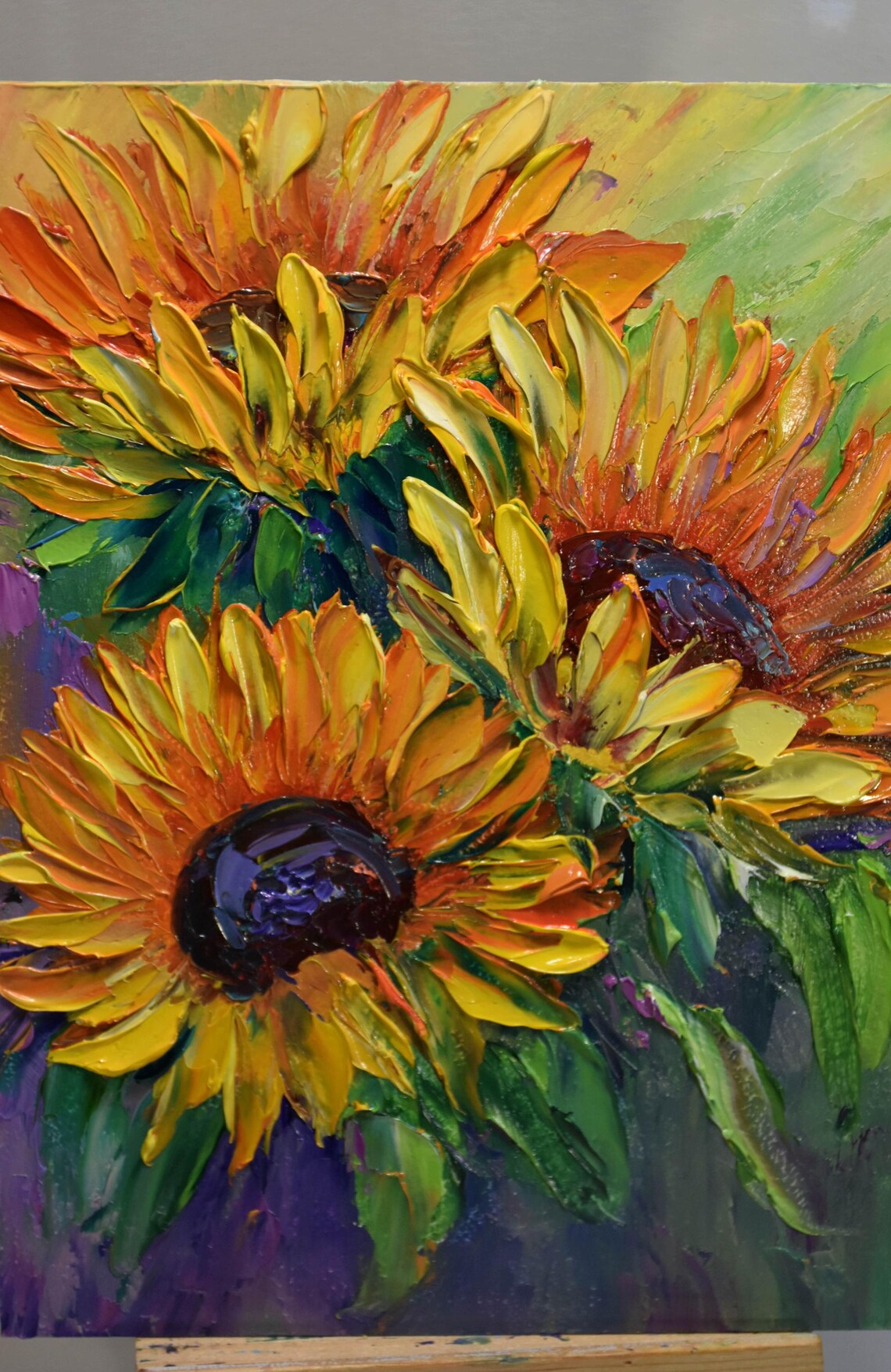 Sunflowers Close Up Golden Yellow Impasto Oil Painting Art Poster - Image 2