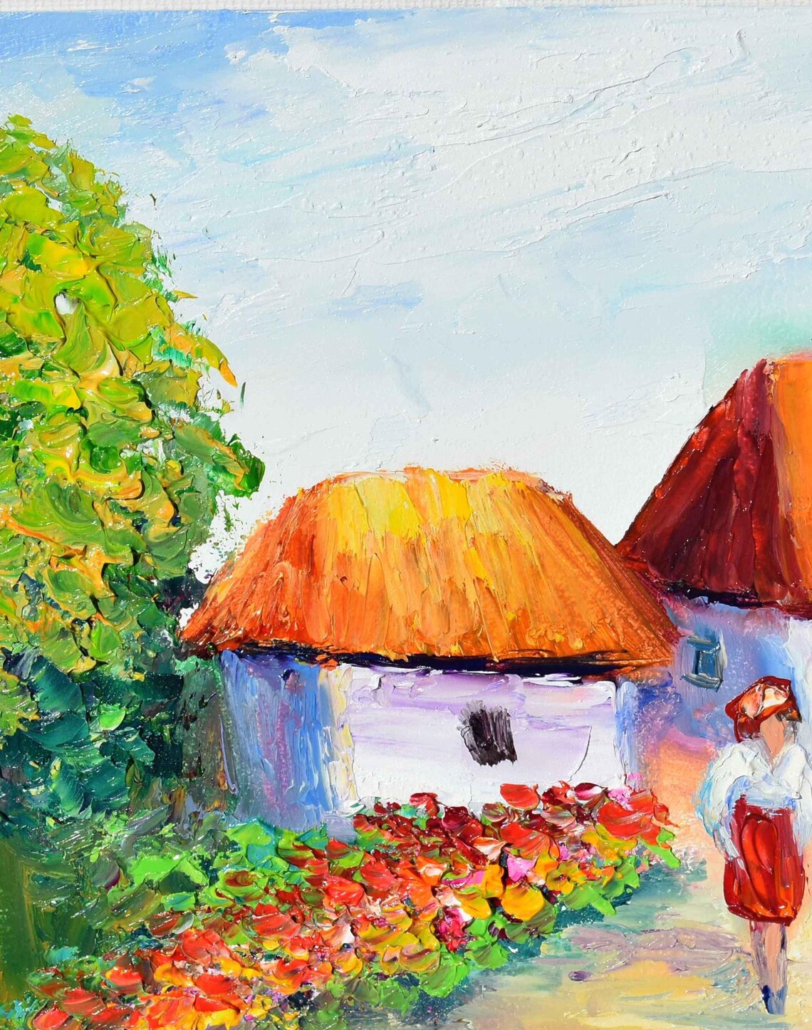 Ukrainian Village Women By Thatched Cottages Folk Art Poster - Image 5