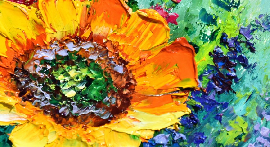 Sunflowers Painting Oil Art Sunflower Wall Art Wild Flower Painting Sunflowers Flowers Yellow Artwork Original Artwork Handmade Art Painting - Image 4