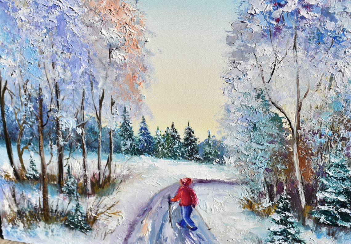 Winter Painting Winter Landscape Art Winter Oil Painting Hand Painted Artwork Winter Landscape Art Landscape Forest Winter Cozy Painting - Image 4