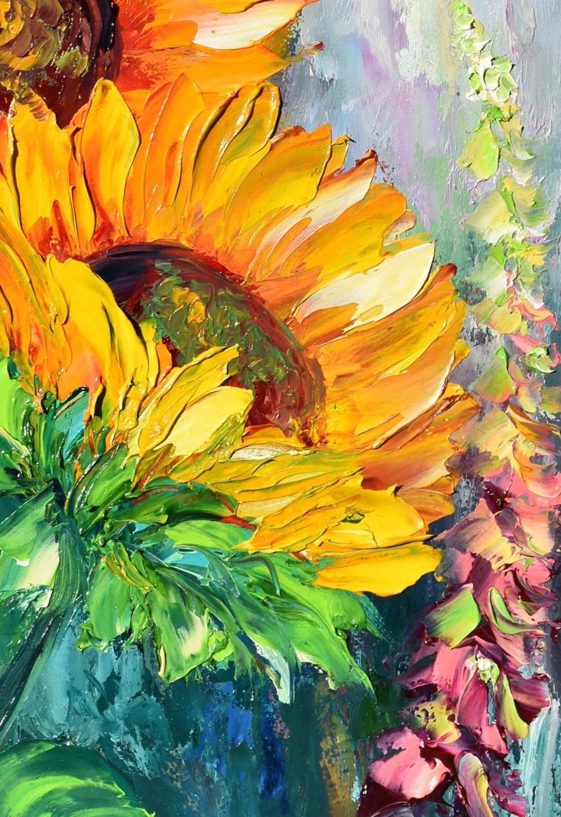 Sunflower Painting Landscape Painting Sunflowers Oil Art Sunflower Art Sunflower Room Decor Yellow Flower Art Lupine Flower Fields Purple - Image 4