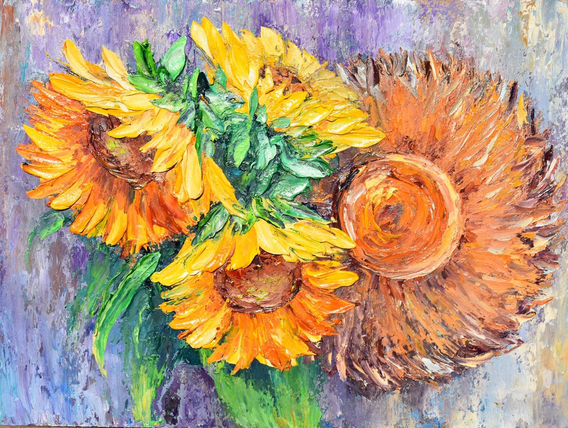 Sunflower Art Flowers Painting Straw Hat Art Sunflowers Painting Wildflowers Oil Art Flower Oil Painting Impasto Painting Meadow Wall Art
