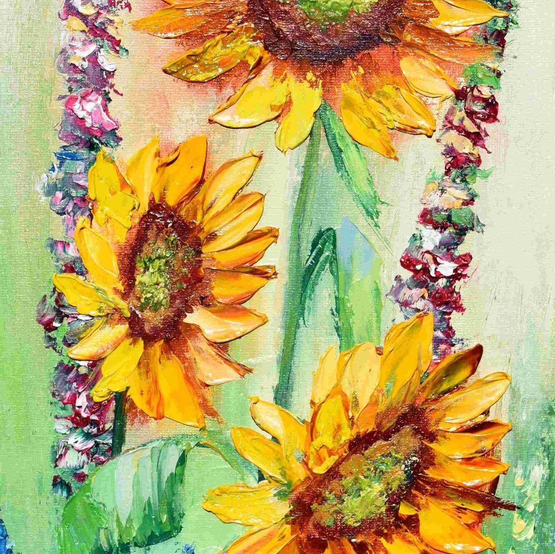 Sunflowers Painting Flowers Painting Impasto Painting Palette Knife Art Floral Artwork 3d Oil Painting Oil Art Yellow Flower Art Meadow - Image 4