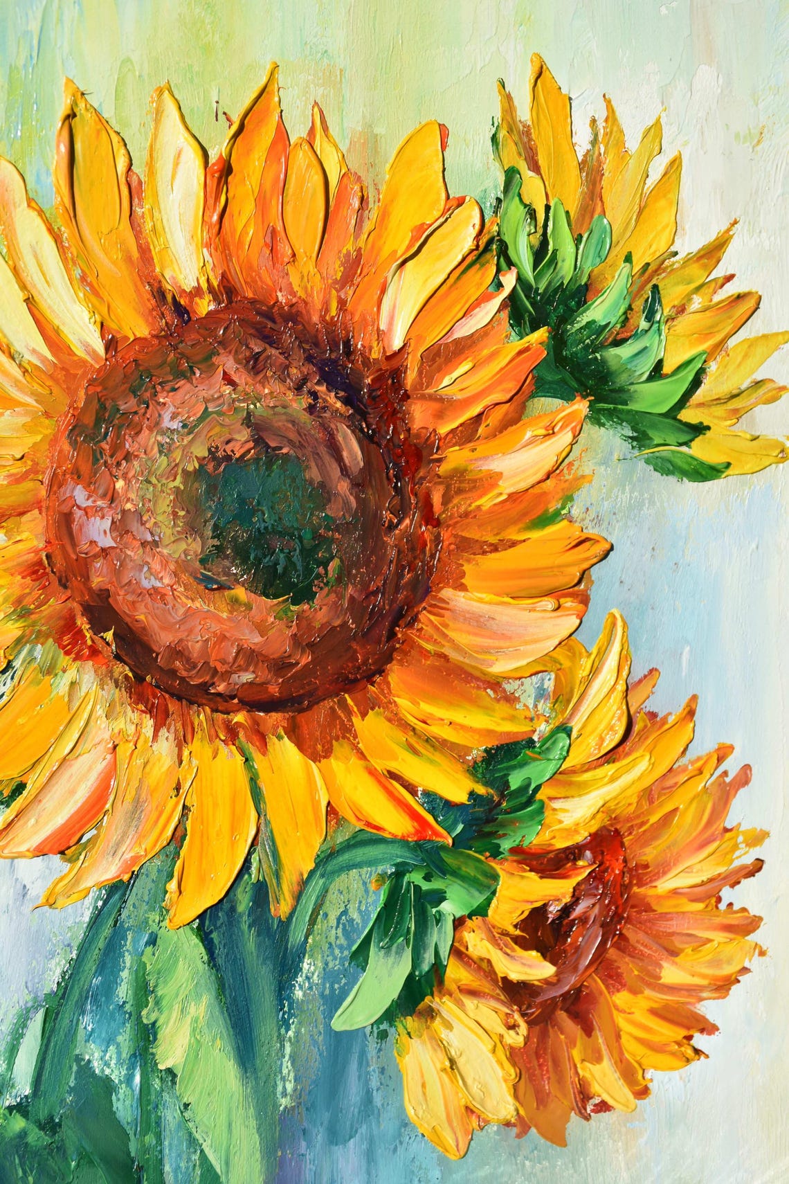 Sunflowers Garden Yellow Sunny Flowers Flowers Painting Sunflowers Painting Flowers Impasto Floral Artwork Sunflower Art Palette Knife Art - Image 4