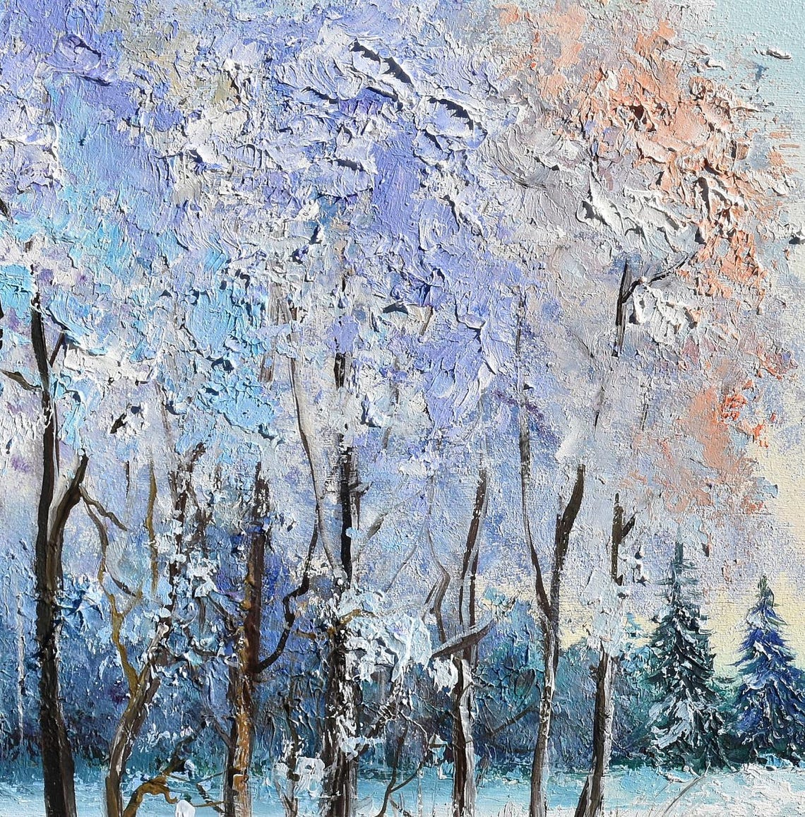 Winter Painting Winter Landscape Art Winter Oil Painting Hand Painted Artwork Winter Landscape Art Landscape Forest Winter Cozy Painting - Image 3