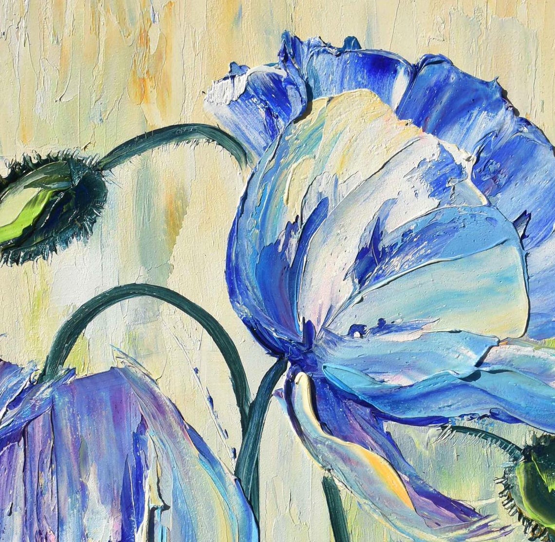 Blue Poppies Painting Poppy Oil Painting Landscape Painting Blue Flowers Art Floral Original Art Poppies Impasto Flower Artwork Original Art - Image 5