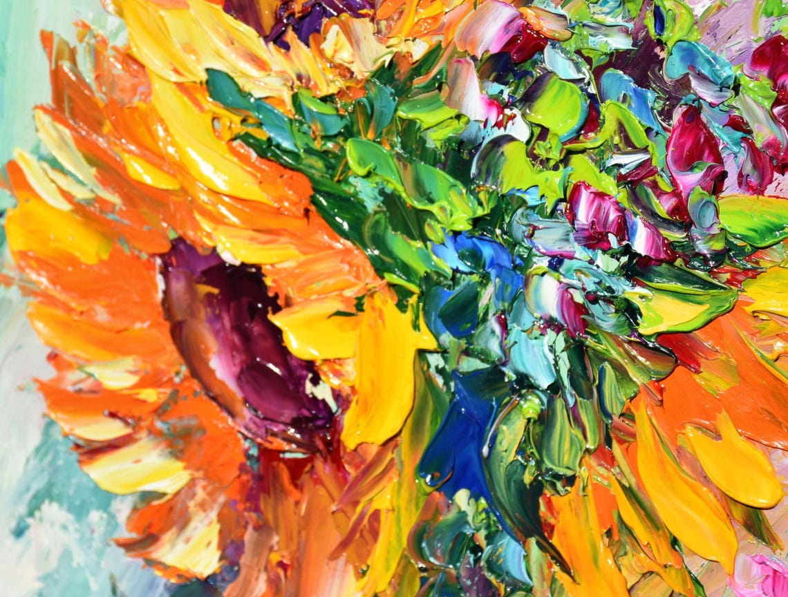 Landscape With Sunflowers Small Wall Art Sunflower Painting Summer Painting Sunflowers Wall Art Wildflowers Painting Painting Original Oil - Image 4