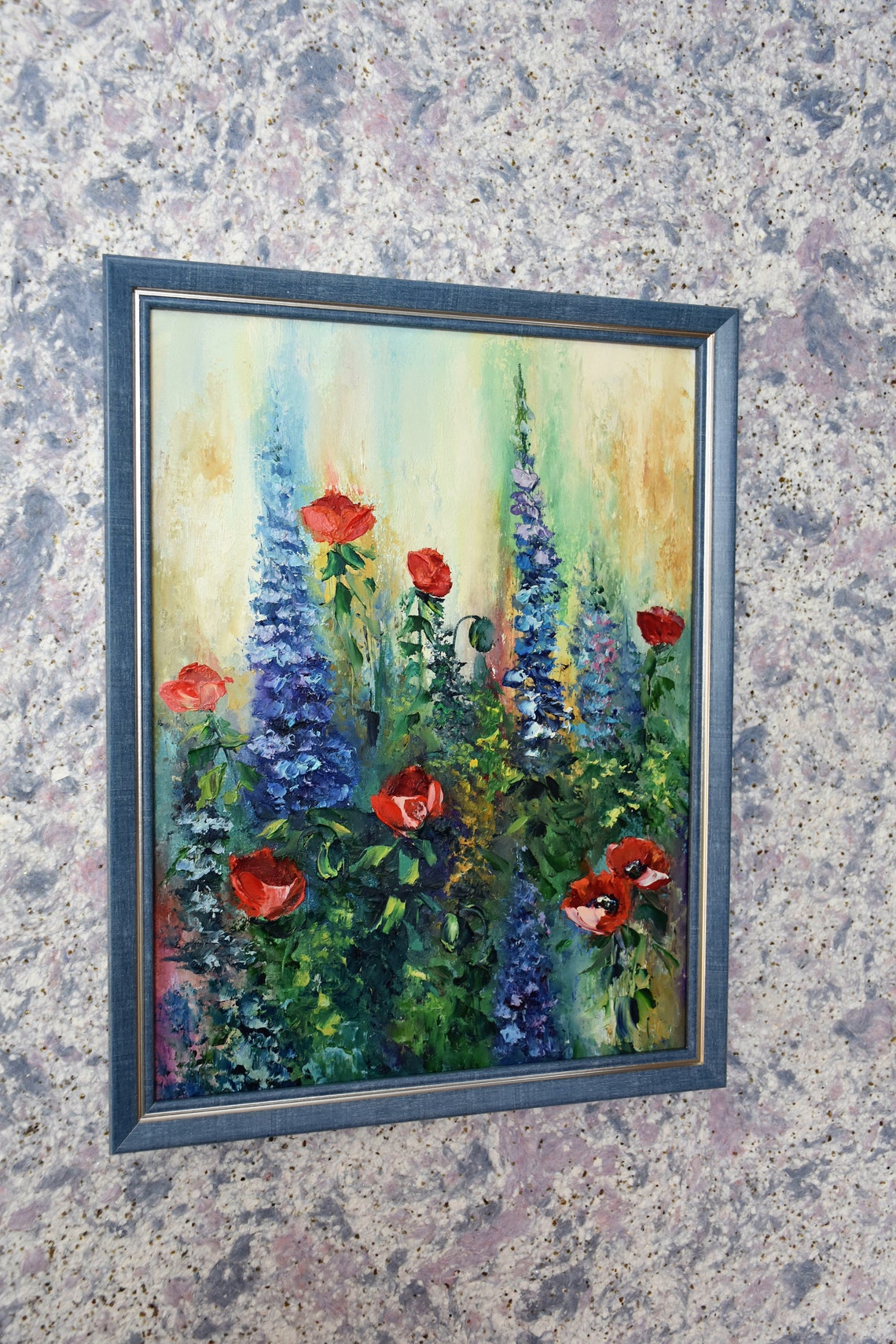 Red Poppy Painting Meadow Landscape Flower Painting Floral Artwork Landscape Painting Meadow Wall Art Poppy Original Art Wildflowers Art - Image 2