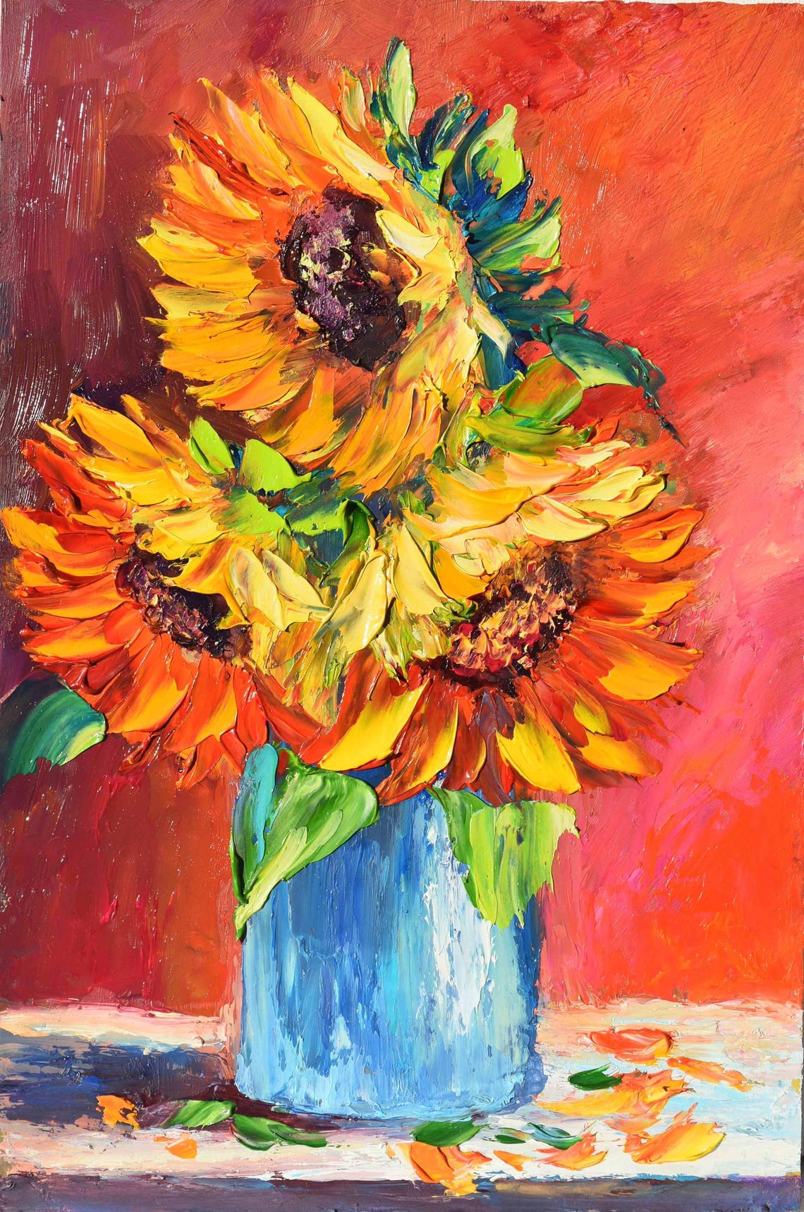 Sunflowers Painting Still Life Painting Floral Artwork Oil Art Impasto Painting Palette Knife Flower Colorful Painting Yellow Flower Art