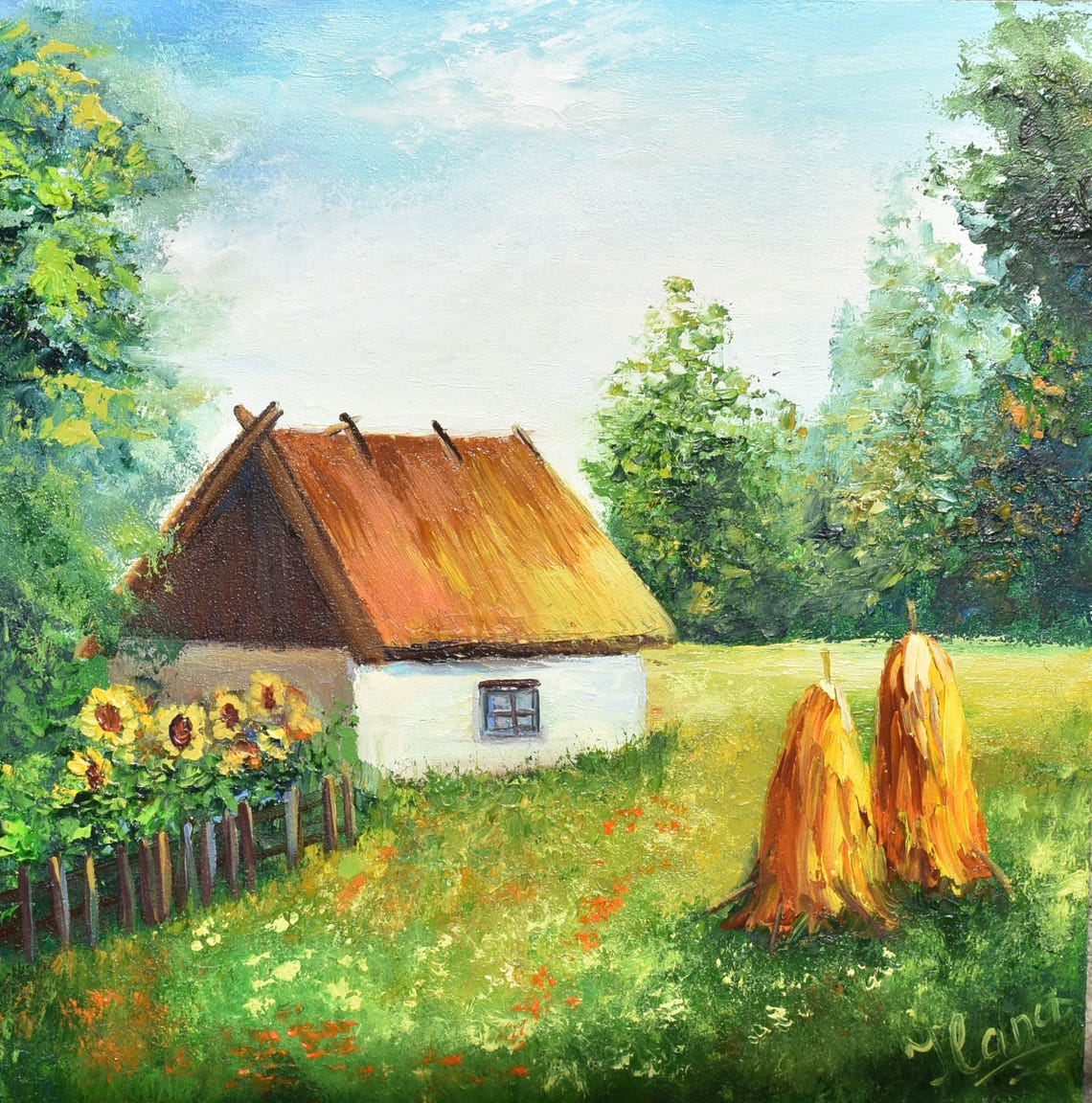 Ukrainian Art Landscape Wall Art Ukrainian House Landscape Painting Paintings Of Country Homes Oil Painting Yellow Flowers Paintings Of