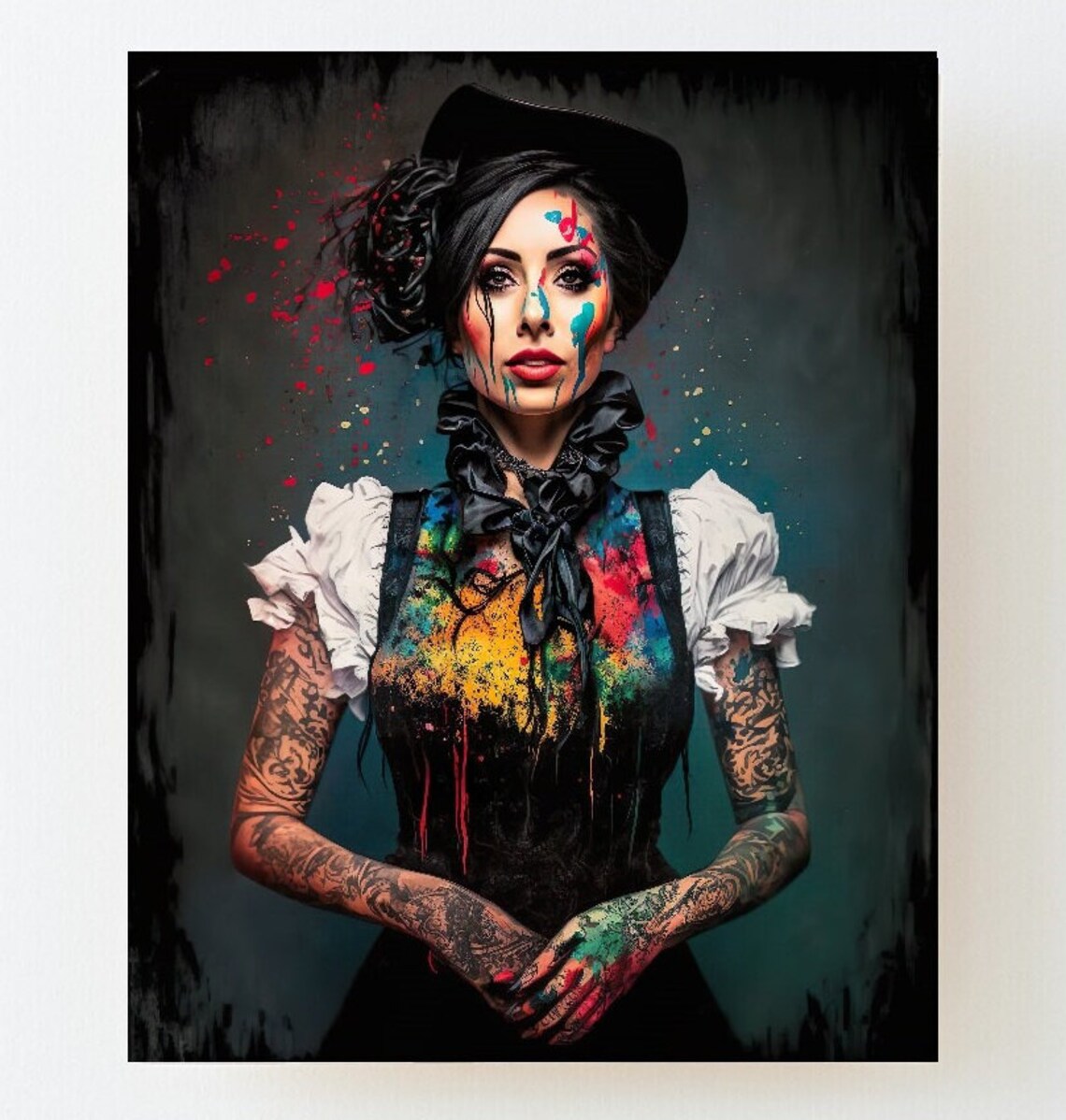 Black Forest Woman With Tattoos, Mixed-Style Art Print