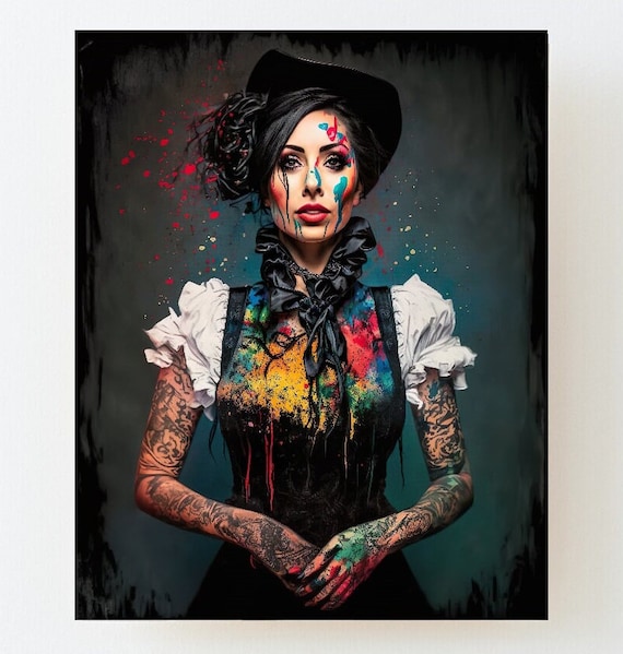 Black Forest Woman With Tattoos, Mixed-Style Art Print