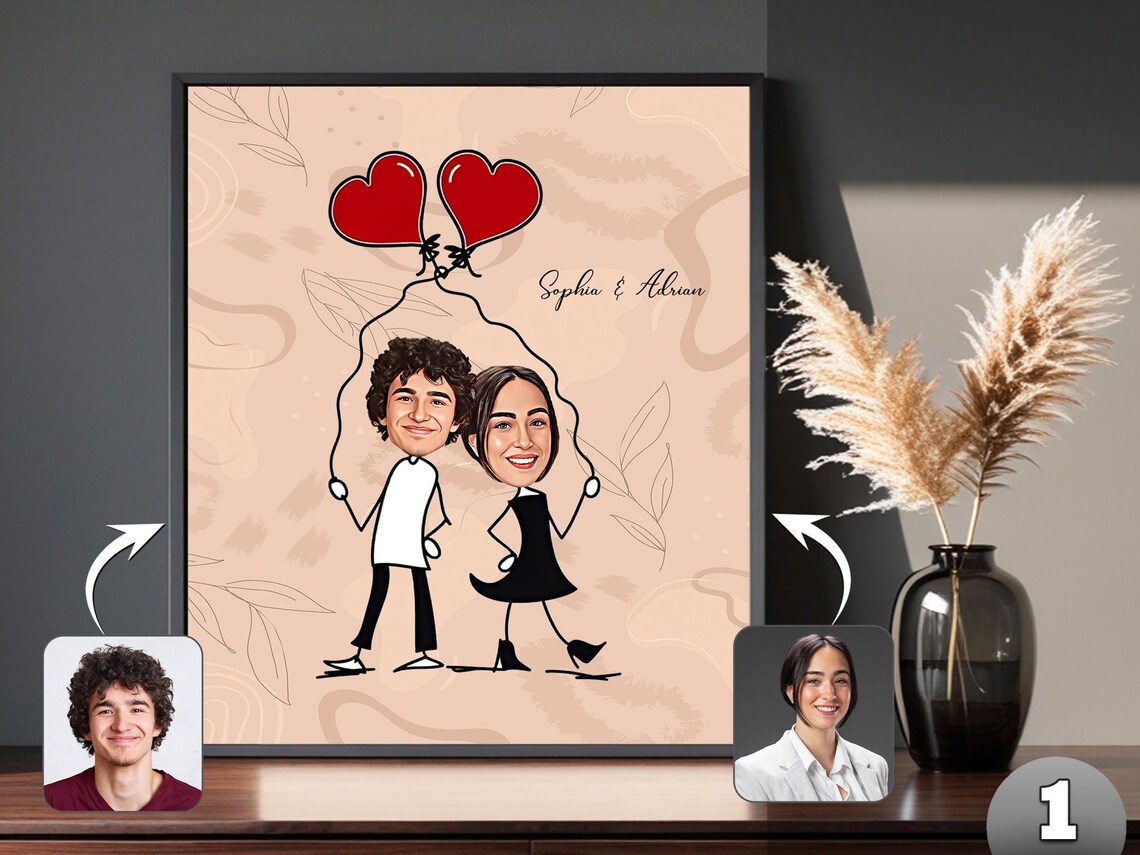 Personalized Stick Figure Couple Portrait Custom Anniversary Poster