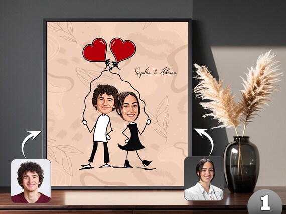 Personalized Stick Figure Couple Portrait Custom Anniversary Poster