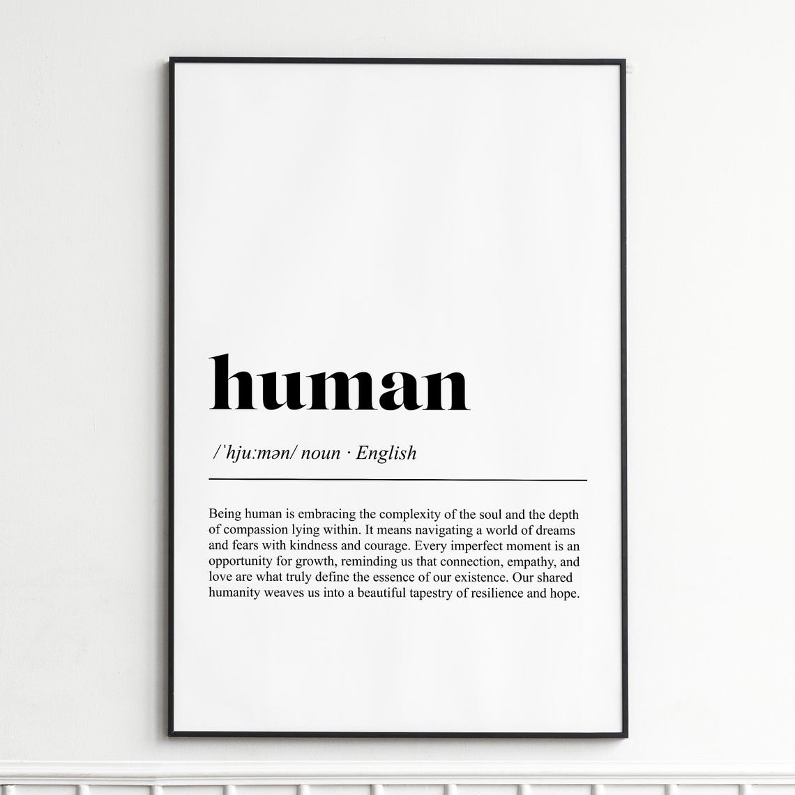 Human Definition Print Elegant Dictionary Wall Art Modern Typography Poster Inspirational Decor Gift