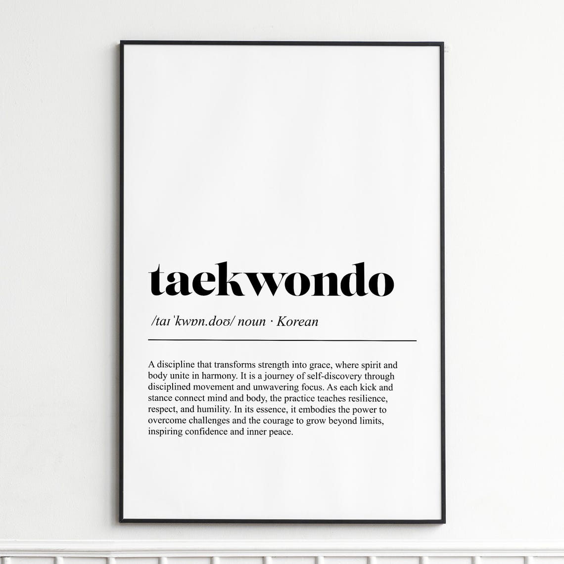 Taekwondo Definition Print Modern Typography Wall Art Minimalist Dictionary Poster Inspirational Home Decor