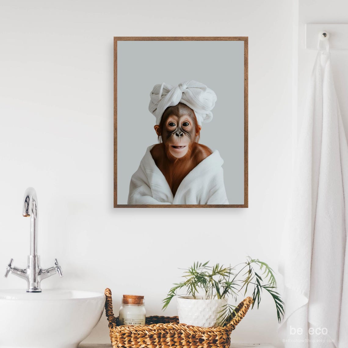 Baby Orangutan Towel Turban Bathrobe Funny Cute Bathroom Animal Poster